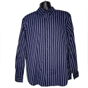 Basic Editions Striped Long Sleeve Button Down Shirt (Size:L, Color:Navy/White)